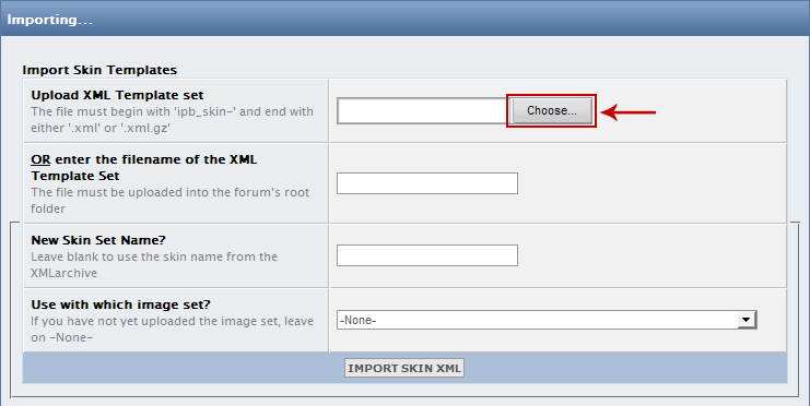 Upload XML Template set